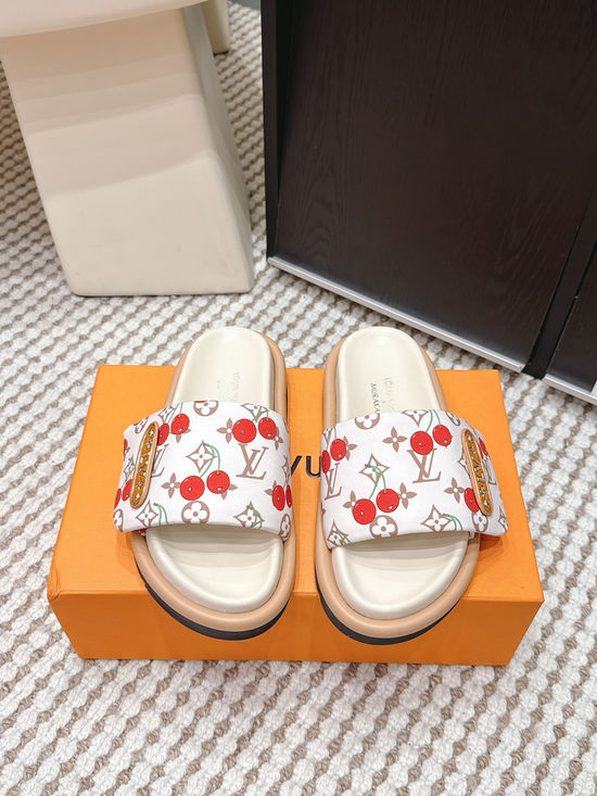 Louis Vuitton Cherry Pattern Canvas Slip On Slide Sandals