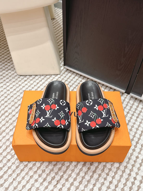 Louis Vuitton Cherry Pattern Canvas Slip On Slide Sandals