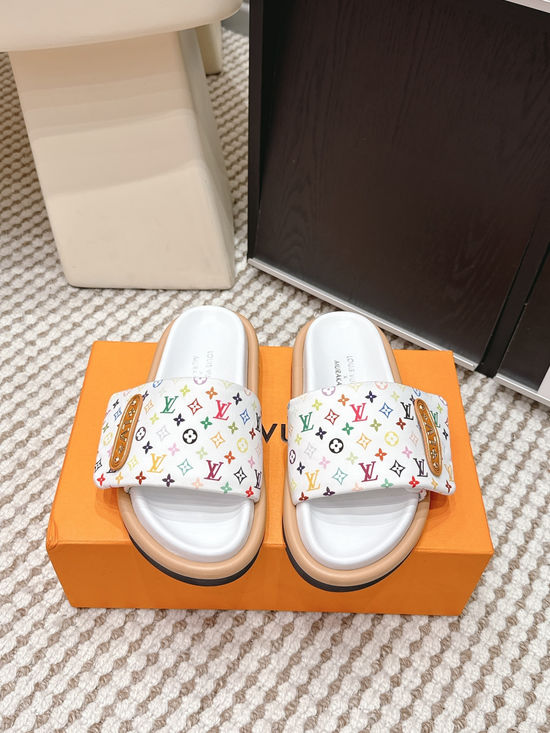 Louis Vuitton Cherry Pattern Canvas Slip On Slide Sandals
