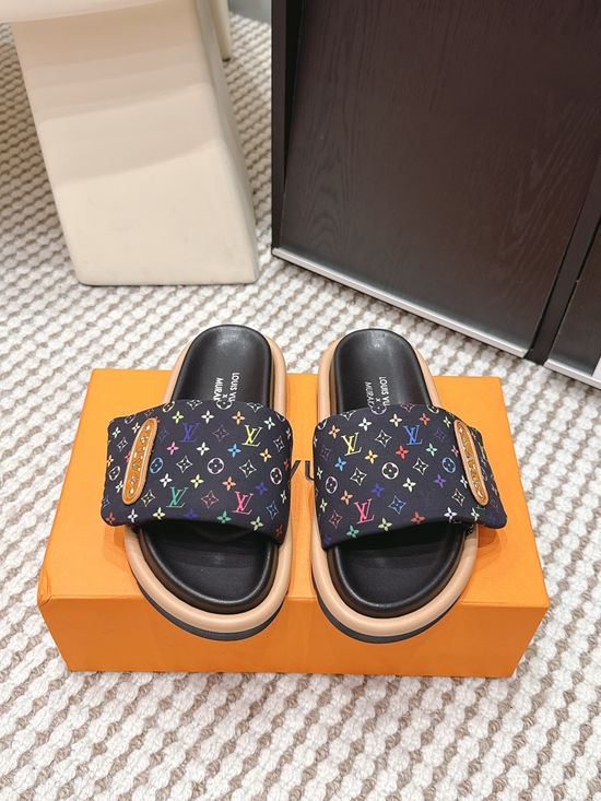 Louis Vuitton Cherry Pattern Canvas Slip On Slide Sandals