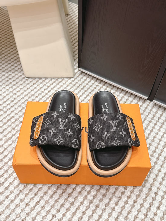 Louis Vuitton Cherry Pattern Canvas Slip On Slide Sandals