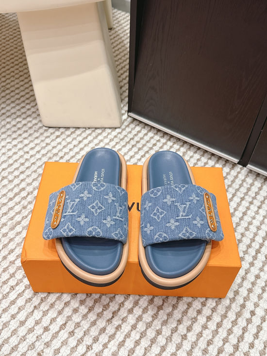 Louis Vuitton Cherry Pattern Canvas Slip On Slide Sandals