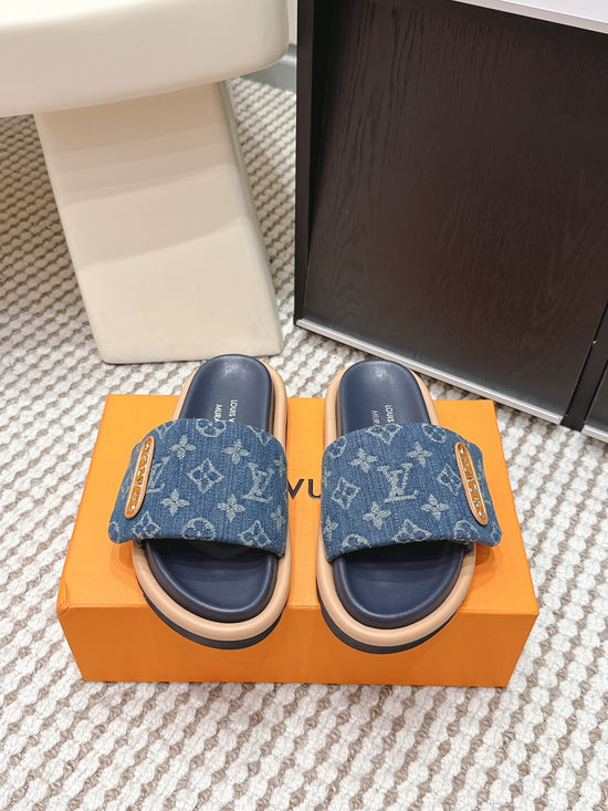 Louis Vuitton Cherry Pattern Canvas Slip On Slide Sandals