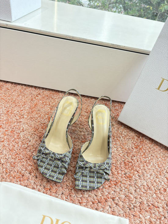 Christian Dior Silk High Heel Slippers with Decorative Metal Buckle