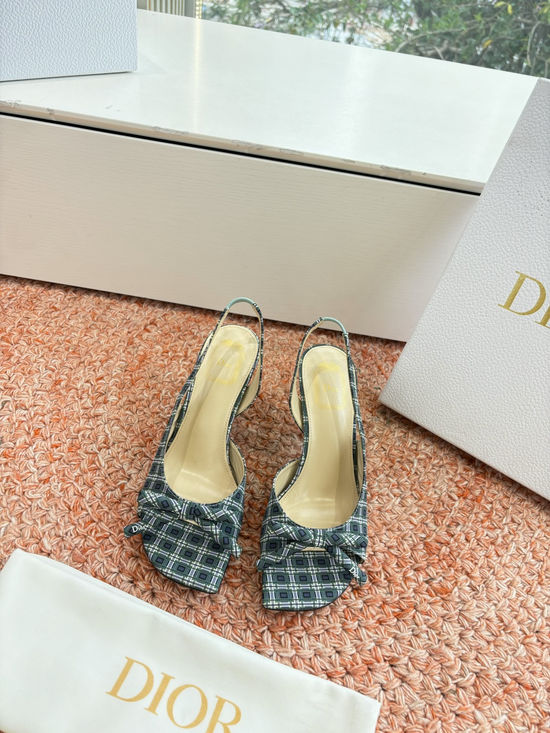 Christian Dior Silk High Heel Slippers with Decorative Metal Buckle