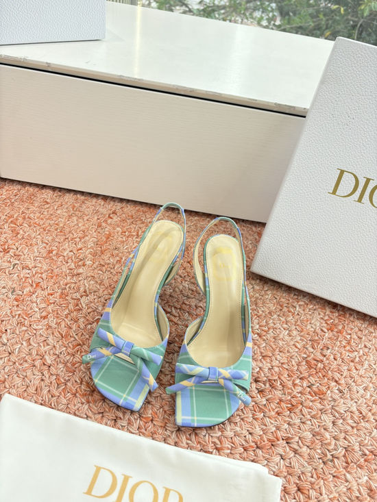 Christian Dior Silk High Heel Slippers with Decorative Metal Buckle