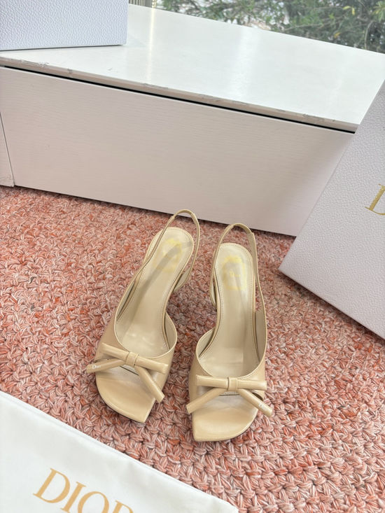 Christian Dior Silk High Heel Slippers with Decorative Metal Buckle
