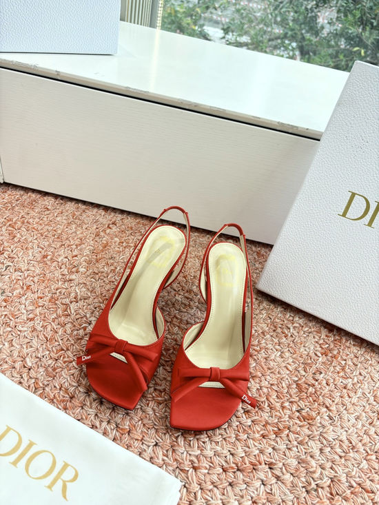 Christian Dior Silk High Heel Slippers with Decorative Metal Buckle