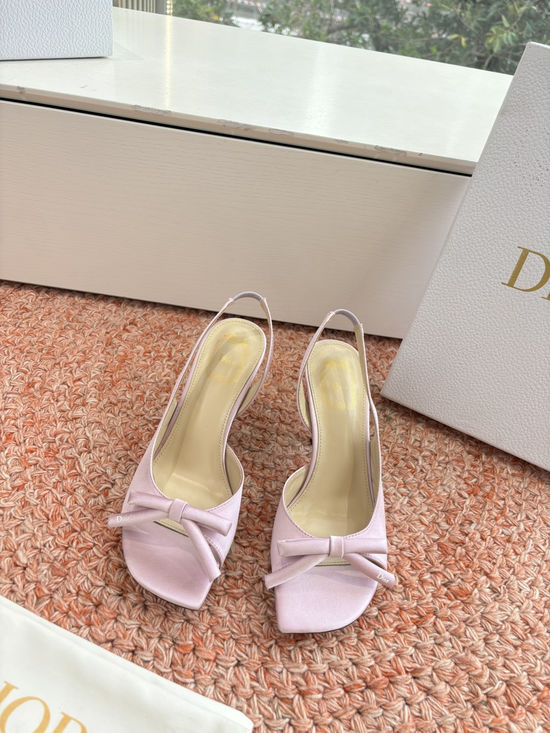 Christian Dior Silk High Heel Slippers with Decorative Metal Buckle