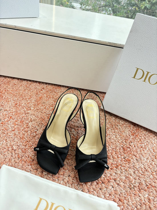 Christian Dior Silk High Heel Slippers with Decorative Metal Buckle