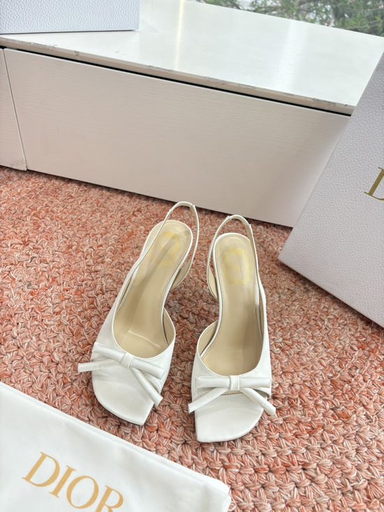 Christian Dior Silk High Heel Slippers with Decorative Metal Buckle