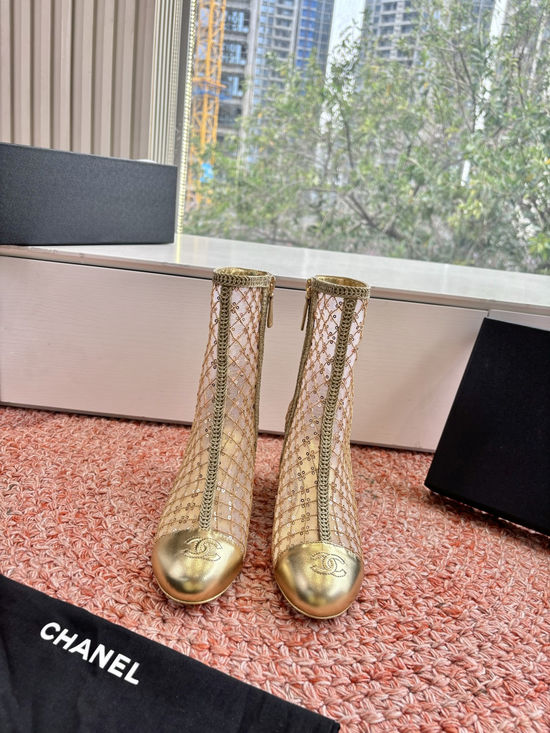 Chanel Sequin Mesh Mary Jane Ankle Boots Comfortable
