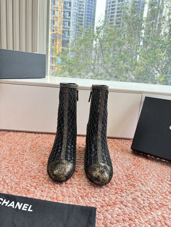 Chanel Sequin Mesh Mary Jane Ankle Boots Comfortable
