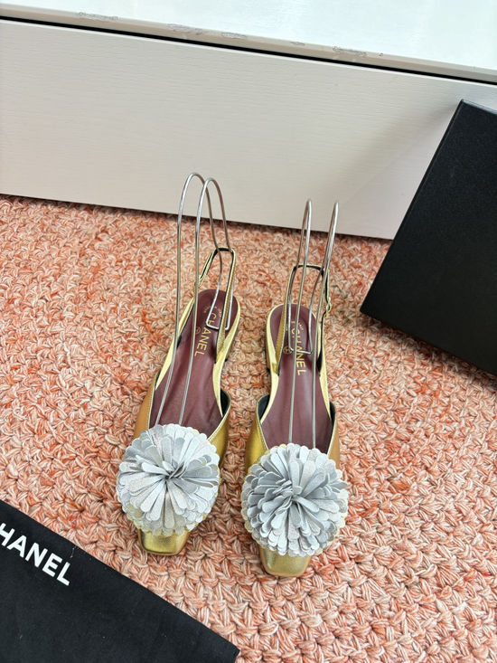 Chanel Wool Floral Embellished Flats Genuine Leather