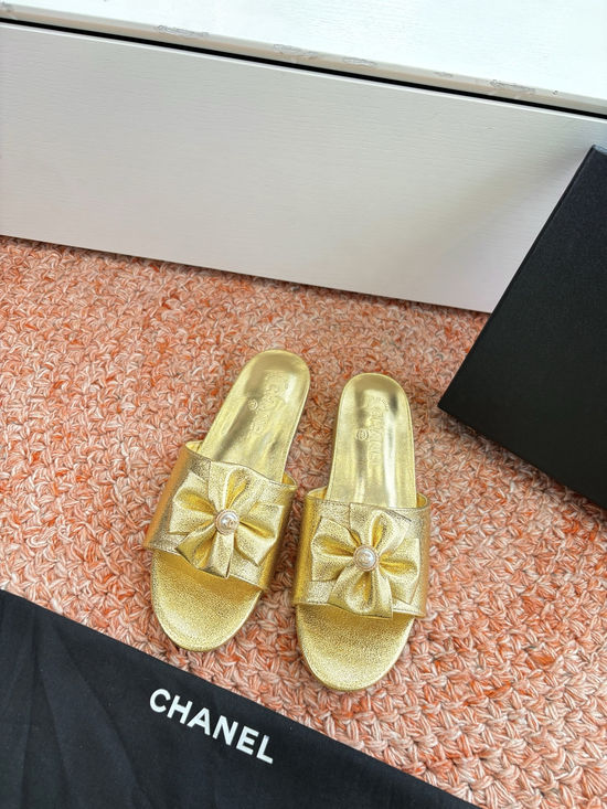 Chanel Metallic Leather Slides Comfortable Casual