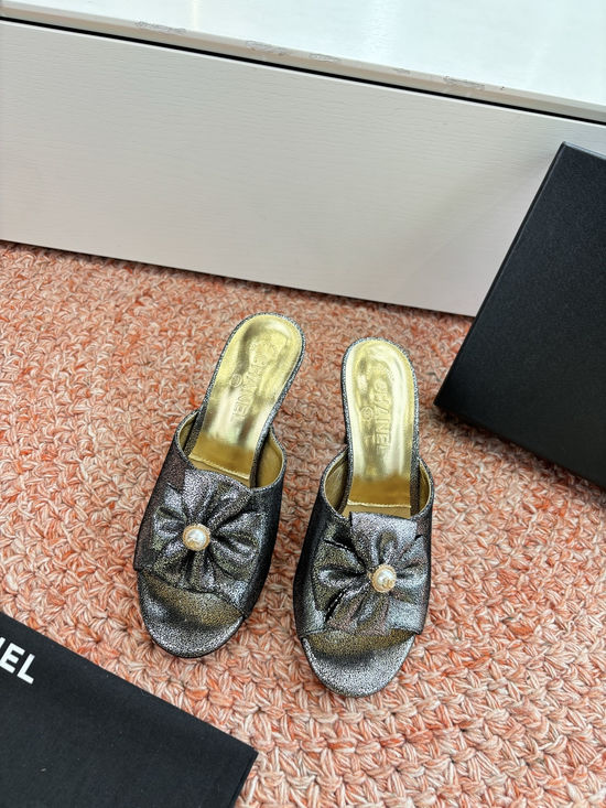 Chanel Metallic Leather Slides Comfortable Casual