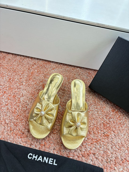 Chanel Metallic Leather Slides Comfortable Casual