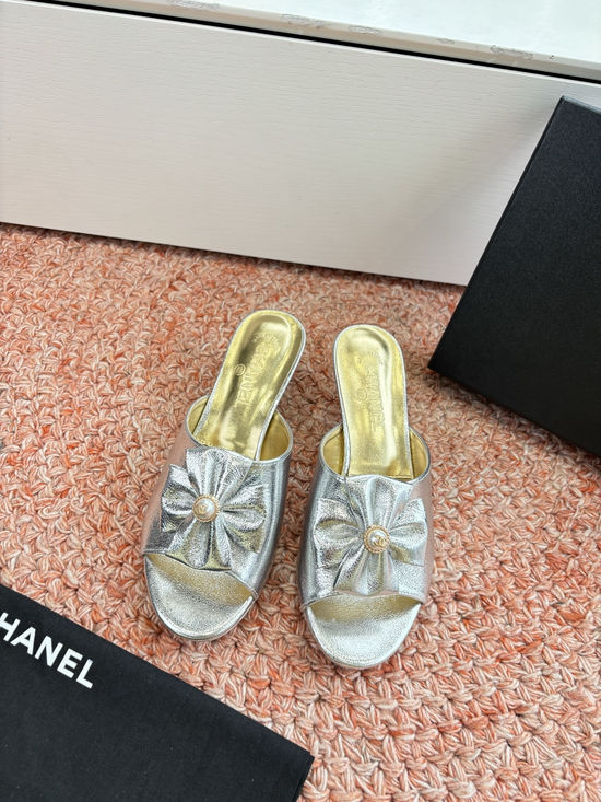 Chanel Metallic Leather Slides Comfortable Casual