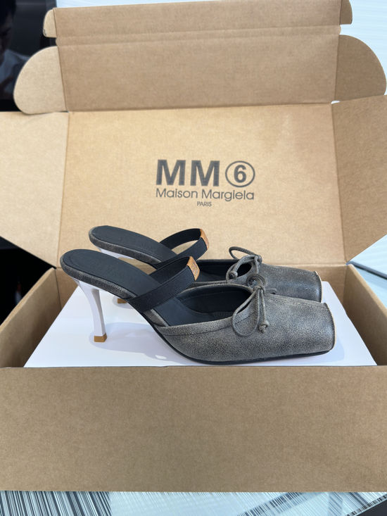 Maison Margiela Vintage Square Toe Bow Kitten Heel Mule Shoes