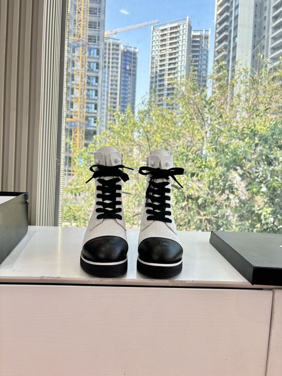 Chanel Nubuck Leather Lace-up Stretch Ankle Boots