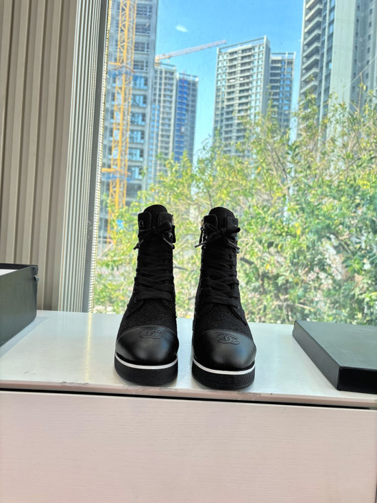 Chanel Nubuck Leather Lace-up Stretch Ankle Boots