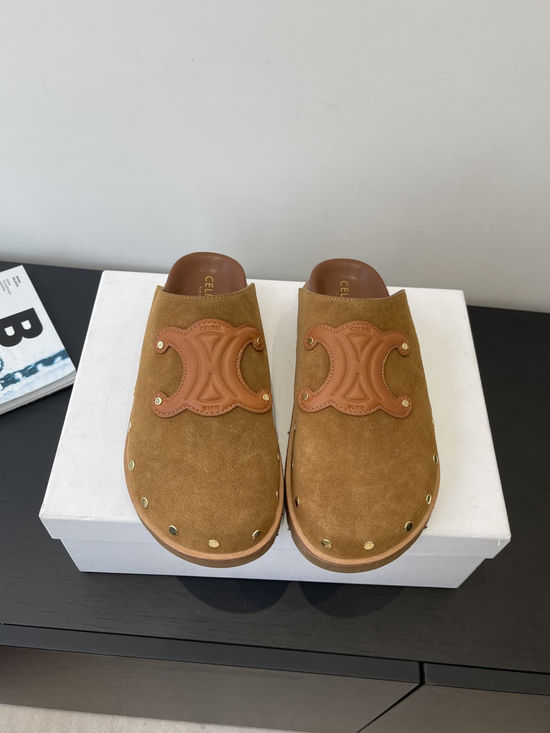 Celine Sheepskin Lined Suede Clogs Soft Non Slip Sole