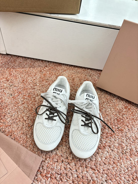 Miu Miu Suede Mesh Upper Fabric Lined Casual Trainers