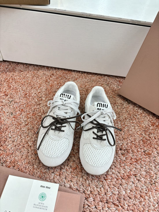 Miu Miu Suede Mesh Upper Fabric Lined Casual Trainers