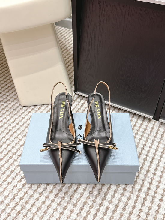 Prada Vintage Pointed-toe High-heeled Slippers with Bow Detail