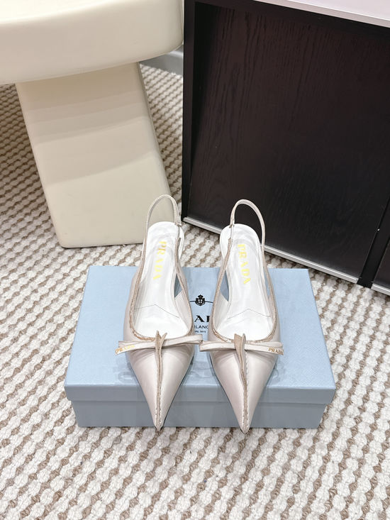 Prada Vintage Pointed-toe High-heeled Slippers with Bow Detail
