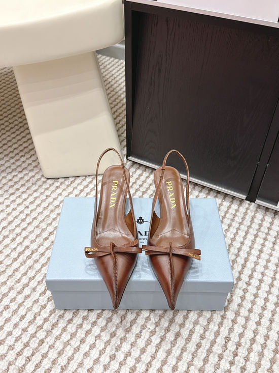 Prada Vintage Pointed-toe High-heeled Slippers with Bow Detail