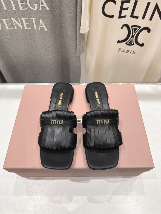 Miu Miu Tassel Flat Slip On Casual Sandals