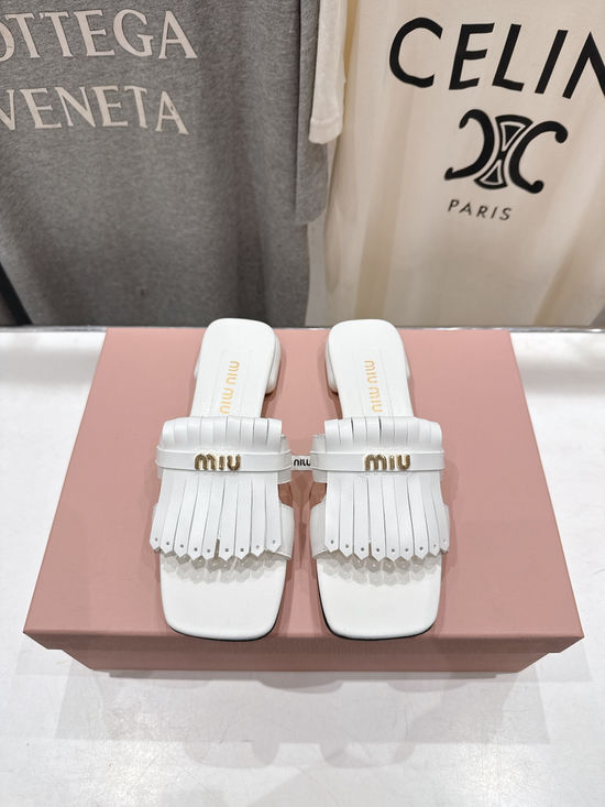 Miu Miu Tassel Flat Slip On Casual Sandals
