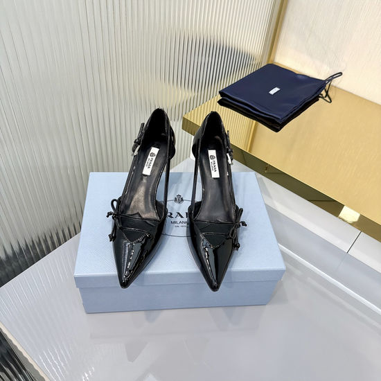 Prada Block Heel Square Toe Patent Leather Slingback Sandals