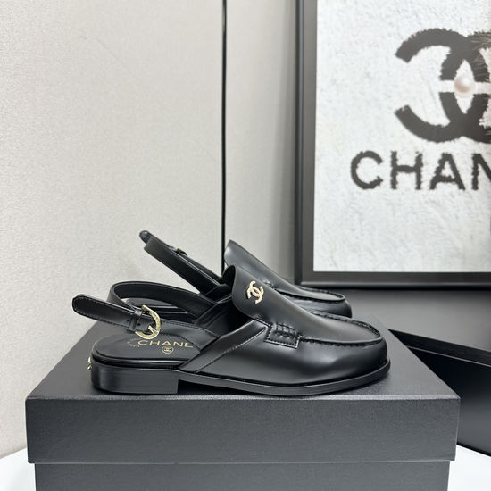 Chanel Metal Buckle Loafer Slip On Sandals With Leather Sole