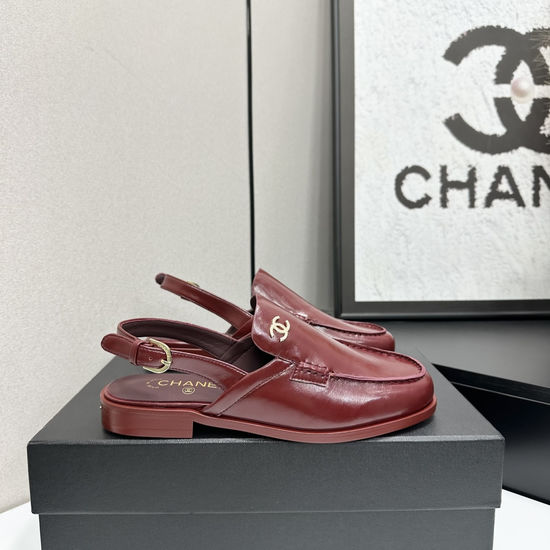 Chanel Metal Buckle Loafer Slip On Sandals With Leather Sole