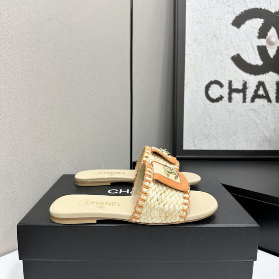 Chanel Woven Satin Upper Sandals Comfortable Sheepskin Lining Footwear
