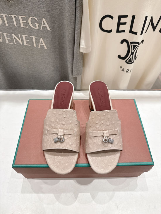 Loro Piana Elegant Leather Heeled Slippers Soft Comfortable Sole