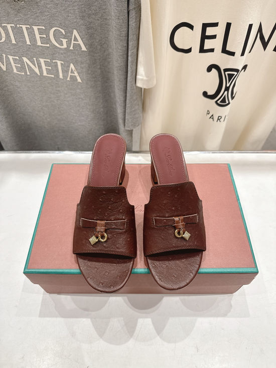 Loro Piana Elegant Leather Heeled Slippers Soft Comfortable Sole