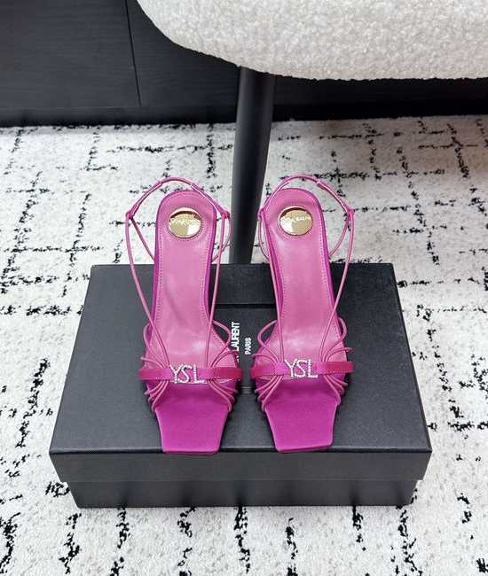Yves Saint Laurent YSL Cross Strap High Heel Sandals with Smooth Glossy Finish