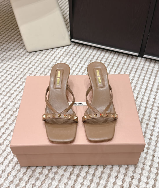 Miu Miu Studded Square Toe Slip-on Summer Slides