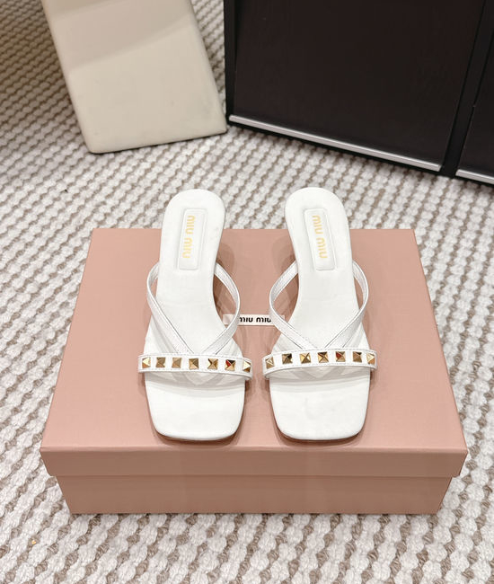 Miu Miu Studded Square Toe Slip-on Summer Slides