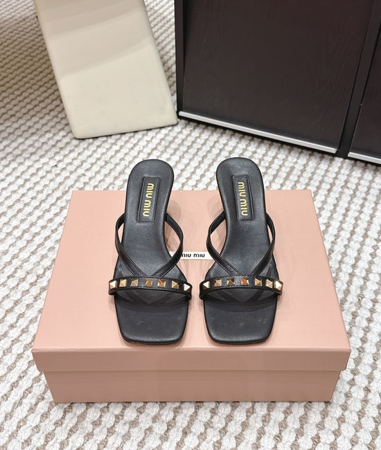 Miu Miu Studded Square Toe Slip-on Summer Slides