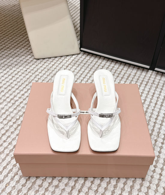 Miu Miu Studded Square Toe Slip-on Summer Slides