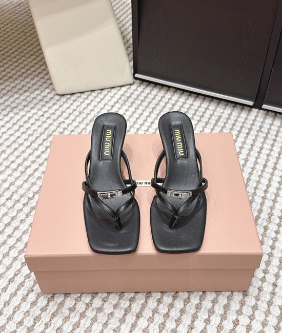 Miu Miu Studded Square Toe Slip-on Summer Slides