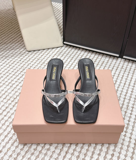 Miu Miu Studded Square Toe Slip-on Summer Slides
