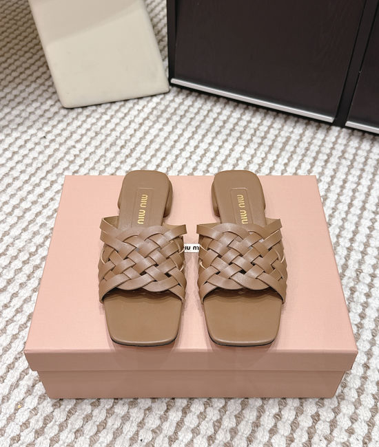 Miu Miu Studded Square Toe Slip-on Summer Slides