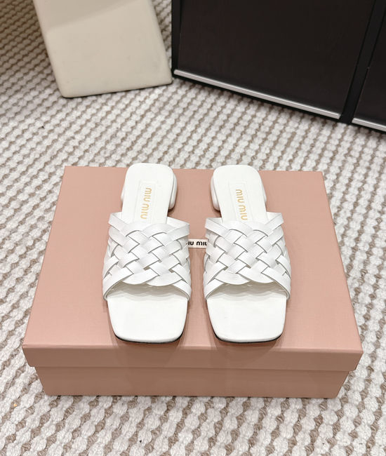 Miu Miu Studded Square Toe Slip-on Summer Slides