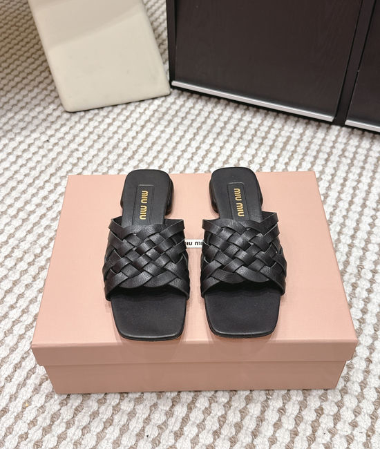 Miu Miu Studded Square Toe Slip-on Summer Slides