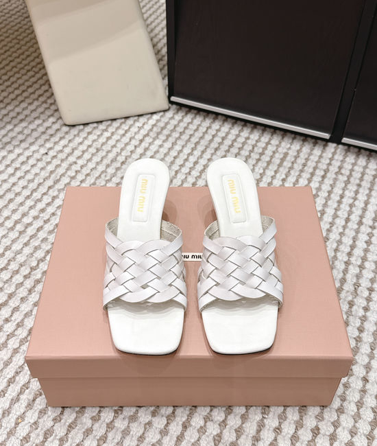Miu Miu Studded Square Toe Slip-on Summer Slides